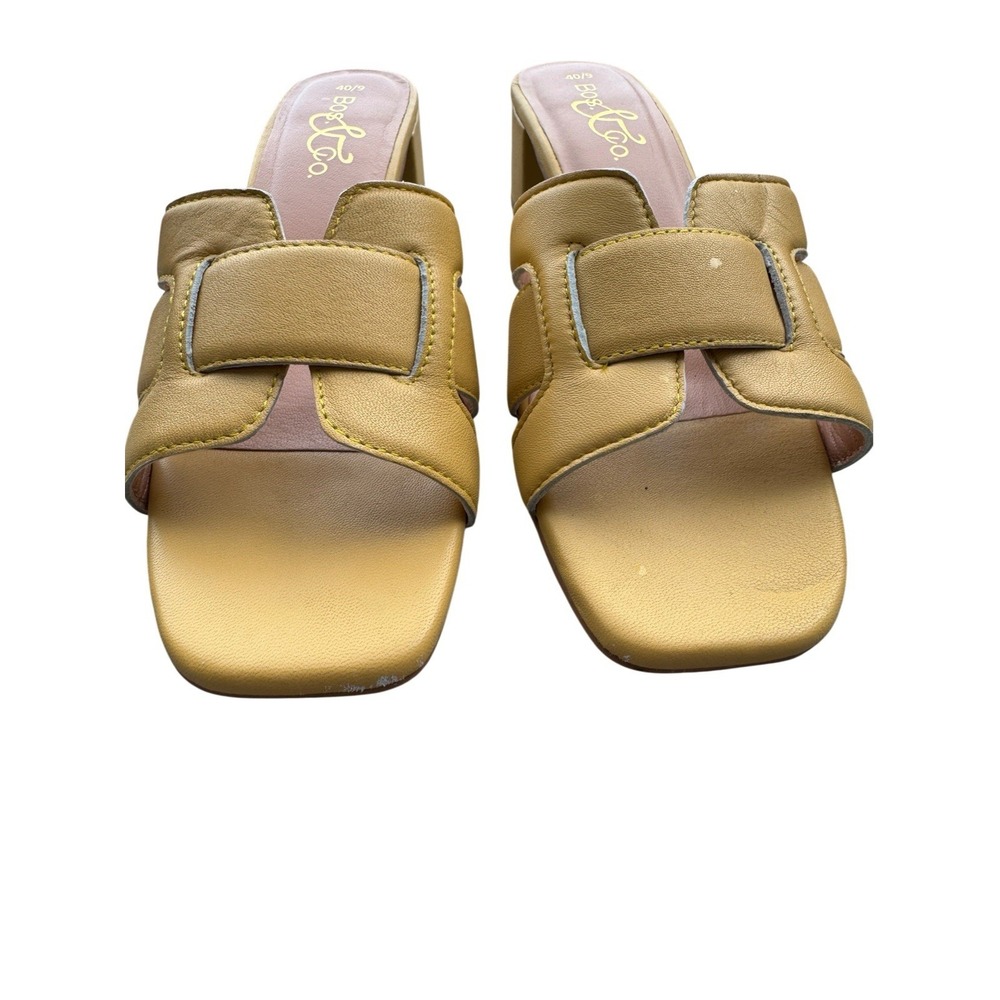 Bos & Co Womens 40/9 Mustard Yellow Leather Slide Sandals Block Heel